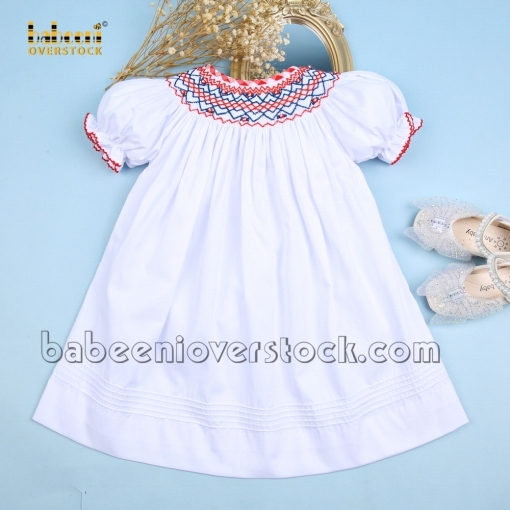 Lovely Navy geometric floral smocking bishop dress - BB2520