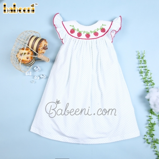 Cute smocked strawberry mint dotted baby dress – BB2597