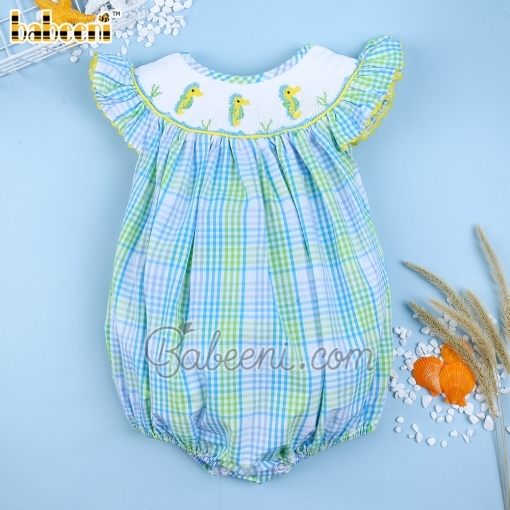 Girl bubble with smocked seahorse - BB1831