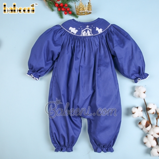 Christmas Nativity scene hand smocked girl bubble - BB2599
