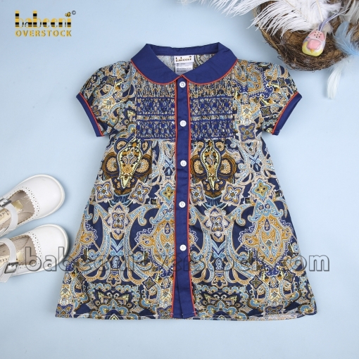 Pretty geometric paisley smocked dress - BB803A