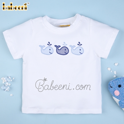 Cute white embroidered whale T-shirt for little boy - BB1865
