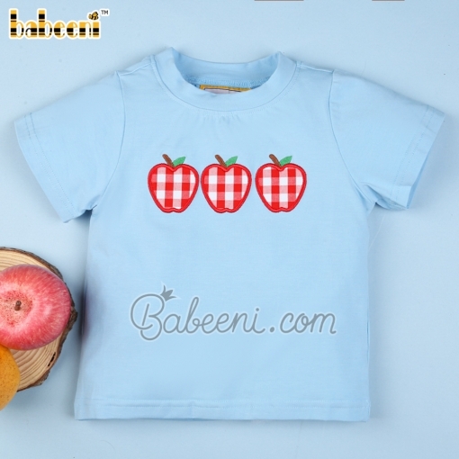 Cute appliqued apples blue boy T-shirt - BB1875