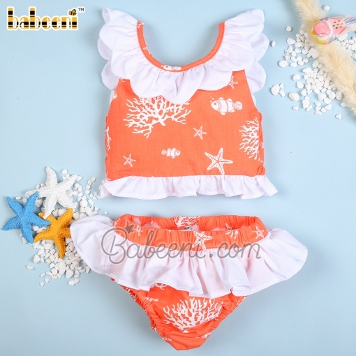 Living coral two pieces swimsuit for little girl - BB2607