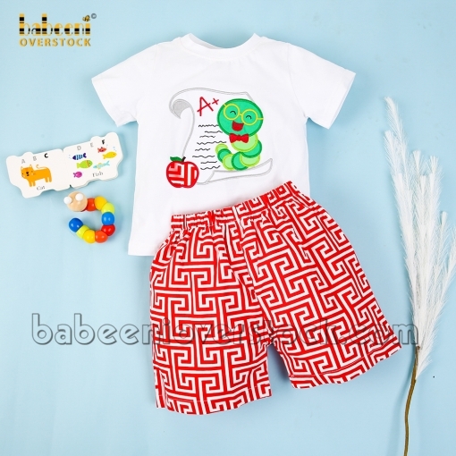 Cute bookworm boy applique outfit - BB1124E