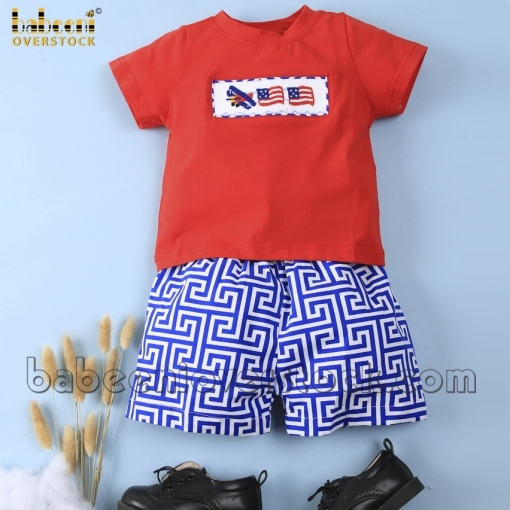 Hand smocked boy outfit for Independence Day - BB1412