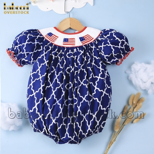 American flags hand smocked girl bubble - BB1593
