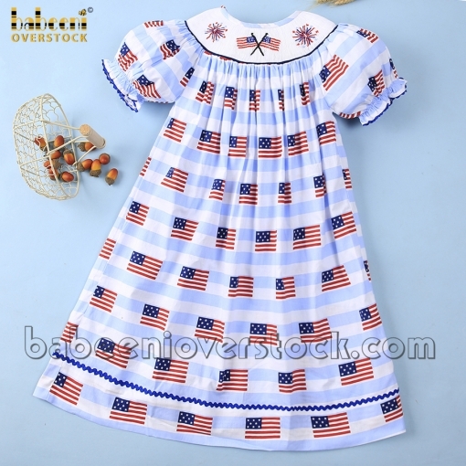 Flag and fireworks baby bishop dress 4th of July - BB1891