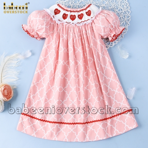 Lovely girl dress with red heart hand smocked - BB2358
