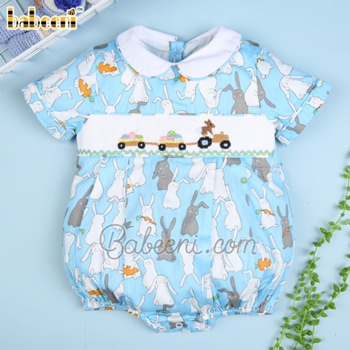 Short sleeves boy bubble with Easter bunny and eggs - BB1817