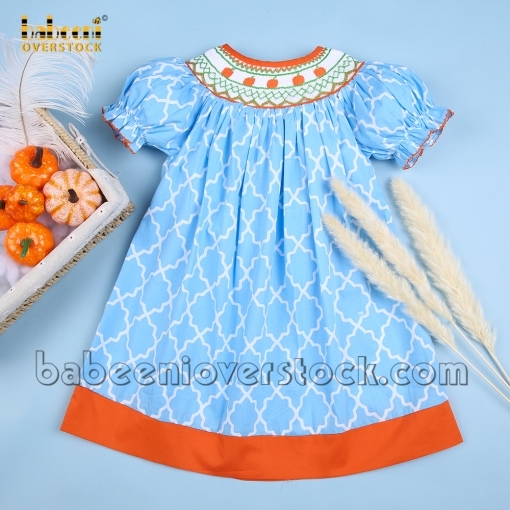 Thanksgiving lattice printed dress with pumpkin smock - BB1661
