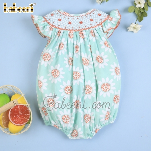 Coral geometric smock mint bubble for baby girl - BB1900