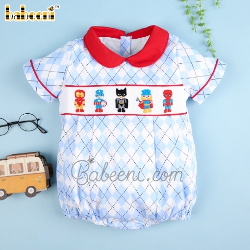 Rhombus boy bubble with smocked heroes - BB1853