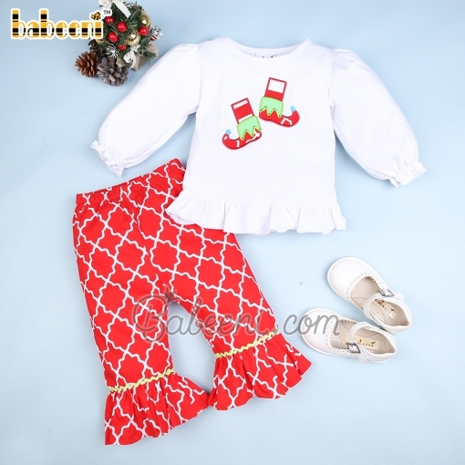 Lovely Christmas shoes appliqued set for baby girls - BB821