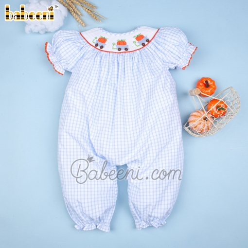 Pumpkin carts hand smocked girl bubble - BB2575A