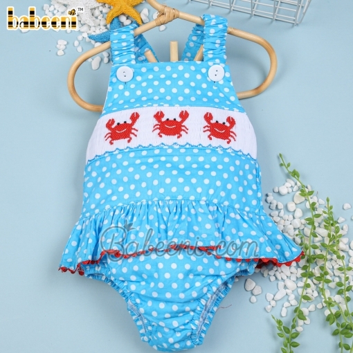 Cute crab smocked swim suit for girl - BB947