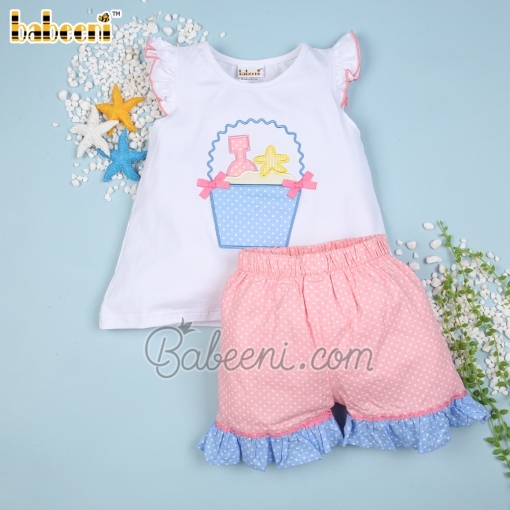 Lovely sand pail applique girl outfit - BB904A