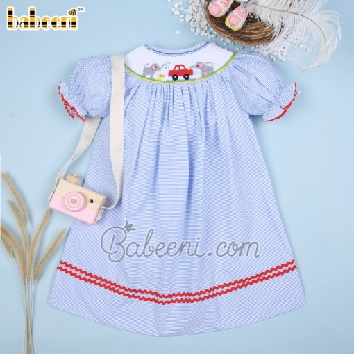Cute elephant with car smocked bishop dress - BB918