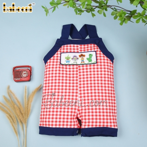 Cartoon characters boy red check shortall - BB1761