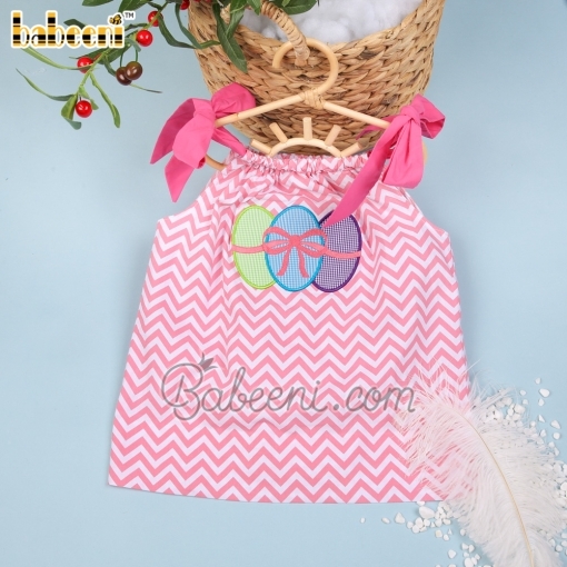 Colorful eggs applique dress for girl - BB525