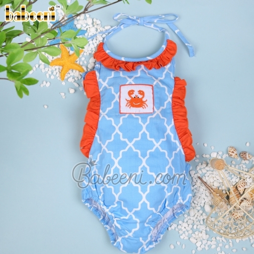 Adorable crab smocked swimwear for little girl - BB970