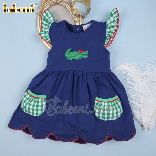 Crocheted crocodile girl dress with cute pockets - BB1775