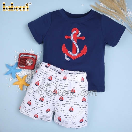 Embroidery red anchor boy set - BB1833