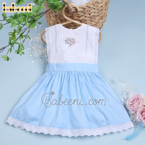 Fancy pintuck white and blue girl dress - BB1854