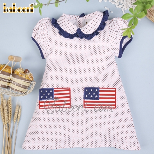 American flag applique girl A-line dress  – BB2717
