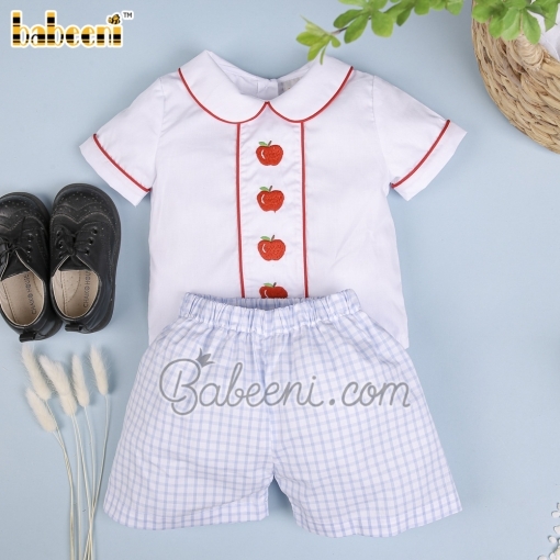 Adorable apple embroidery boy set clothing  – BB2749