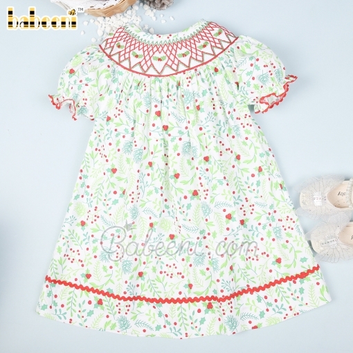 Christmas floral printed smocked dress  – BB2789B