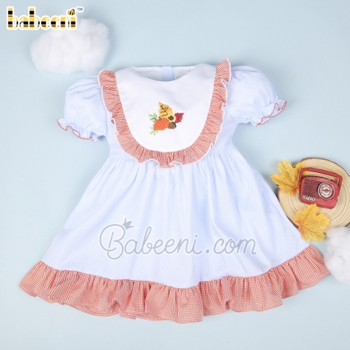 Pumpkin & leaves hand embroidery baby dress  – BB2800
