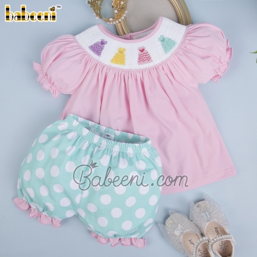 Cute girl 2 piece short set with embroidered dress pattern - BB1680