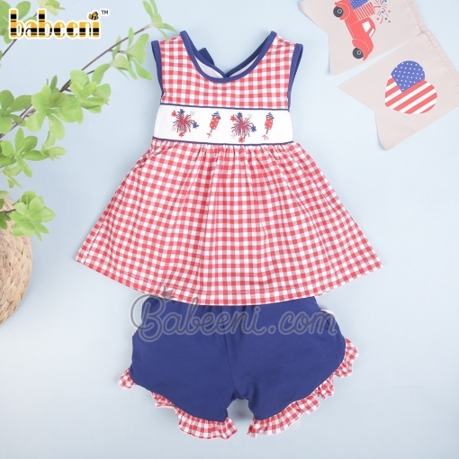 Fireworks smocked girl set- BB2838