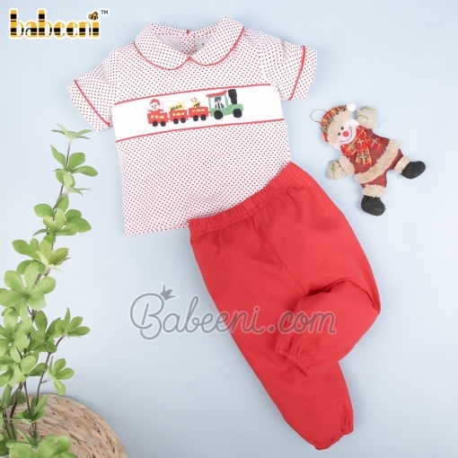 Christmas Train smocked boy set clothing – BB2852B