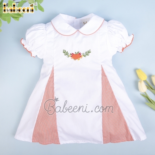 Pumpkin French knot embroidery baby dress – BB2855