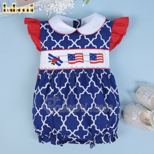 Independence Day smocked bubble for baby girl - BB1413