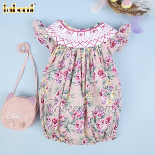 Floral girl bubble with geometric smock - BB1671