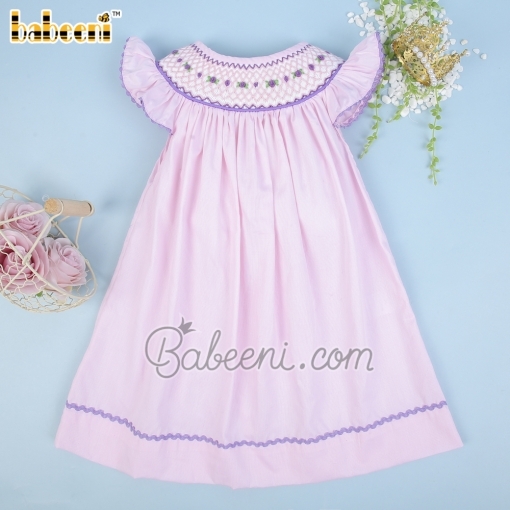 Violet smocked geometric pink pique baby dress - BB1941