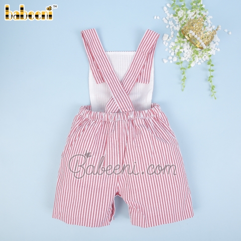 Boy shortalls red stripe seersucker - BB2268