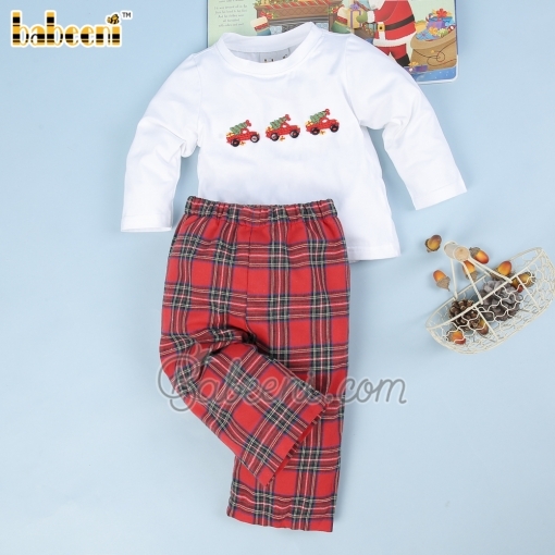 Christmas car embroidery boy set clothing – BB2887