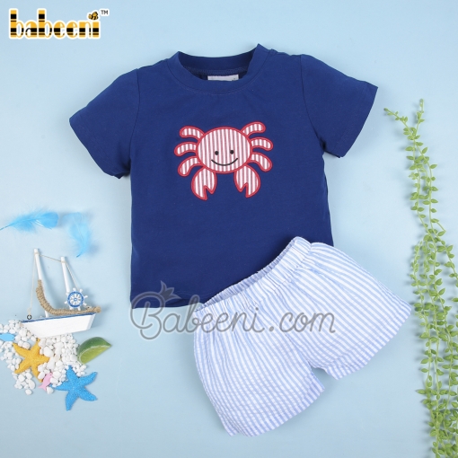 Cool crab appliqued clothing set for boy- BB1749