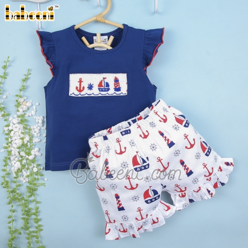 Sailboat hand smocked girl outfit - BB1529