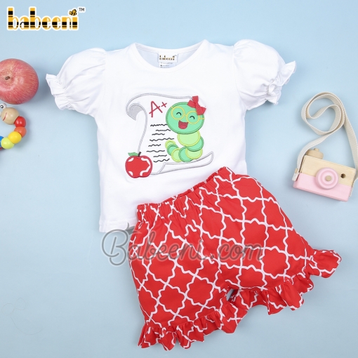 Lovely girl bookworm applique outfit - BB1125