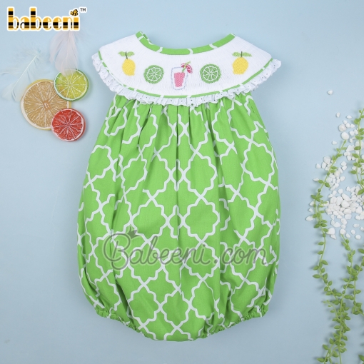 Smocked lemon green lattice girl bubble - BB2060