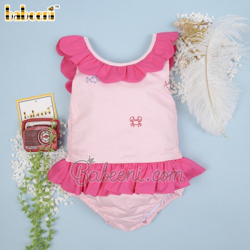 Sea animal embroidery girl swimsuit - BB1420E