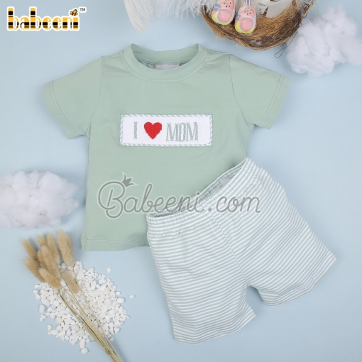 I love Mom smocked boy set clothing – BB2907