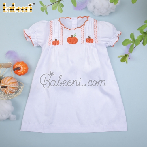 Pumpkin French knot embroidery baby girl dress – BB2963