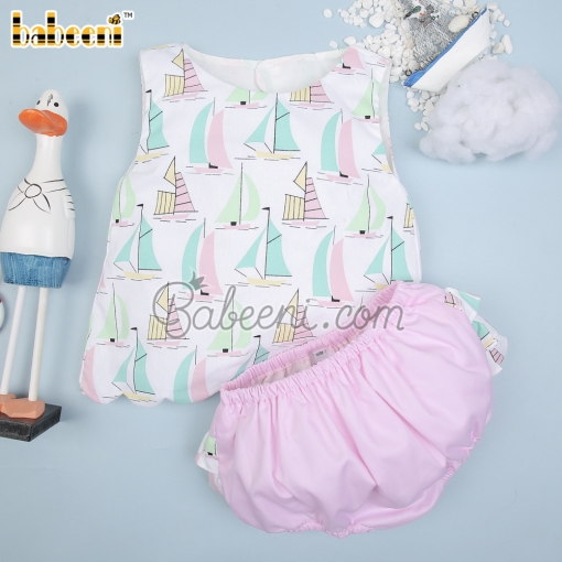 Pink sailboat printed baby short set – BB2921