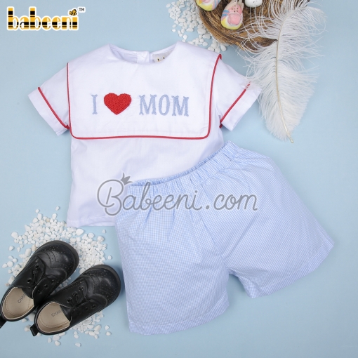I love Mom embroidery boy set clothing – BB2939C